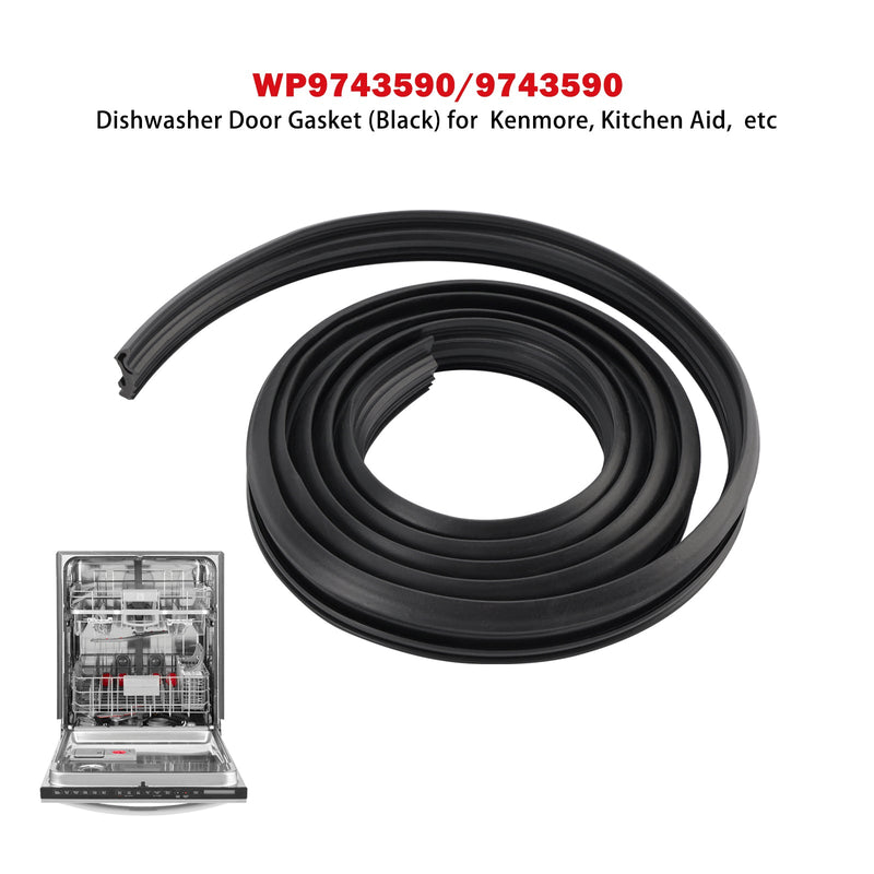 WP9743590/9743590 Dishwasher Door Gasket (Black) for Kenmore KitchenAid etc