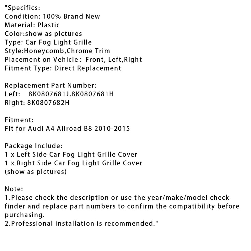 2010–2015 Audi A4 Allroad B8 -Frente -Piso Rod Honeycomb nevo
