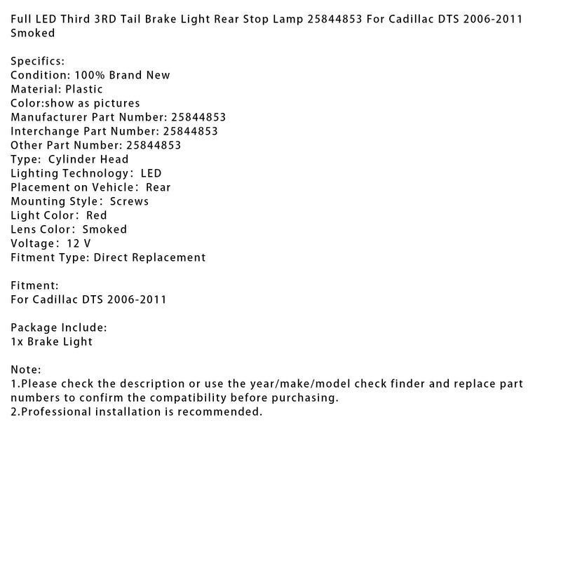 2006–2011 Cadillac DTS plná LED třetí 3.. Zadní světlo brzdové světlo testované brzdové světlo 25844853