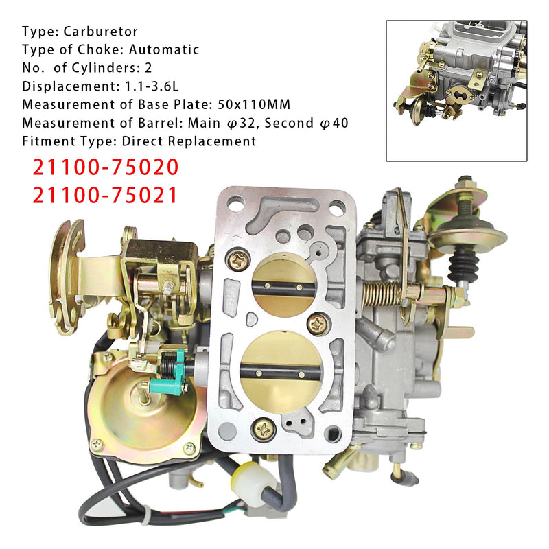 1993-1998 Toyota 1RZ 4Y Hiace 2 Zyl. Vergaser 21100-75020 21100-75021