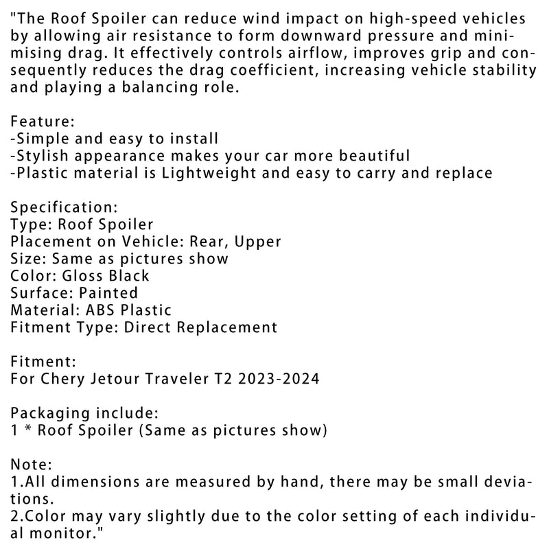 2023-2024 Chery Jetour Traveler T2 Czarny tylny spoiler dachowy o wysokim połysku