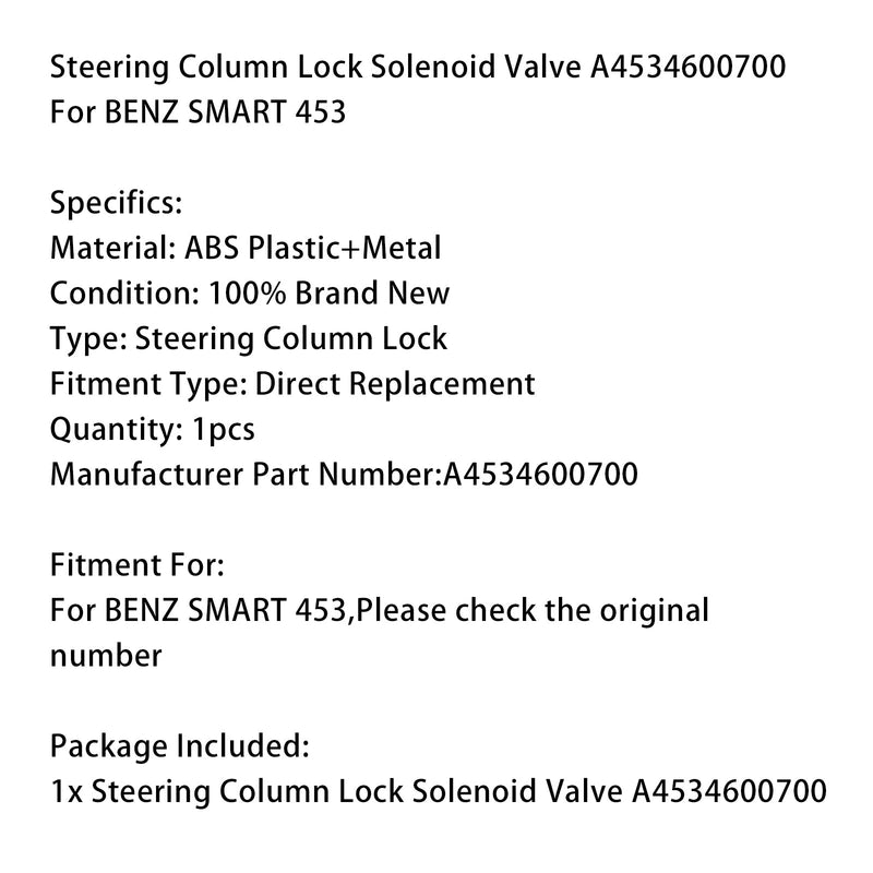 BENZ SMART 453 Steering Column Lock Solenoid Valve A4534600700