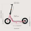 Stoßdämpfender Faltbarer Kick-Scooter für Erwachsene & Jugendliche 12" Große Luftbereifte Gummireifen für Sanftes Fahren