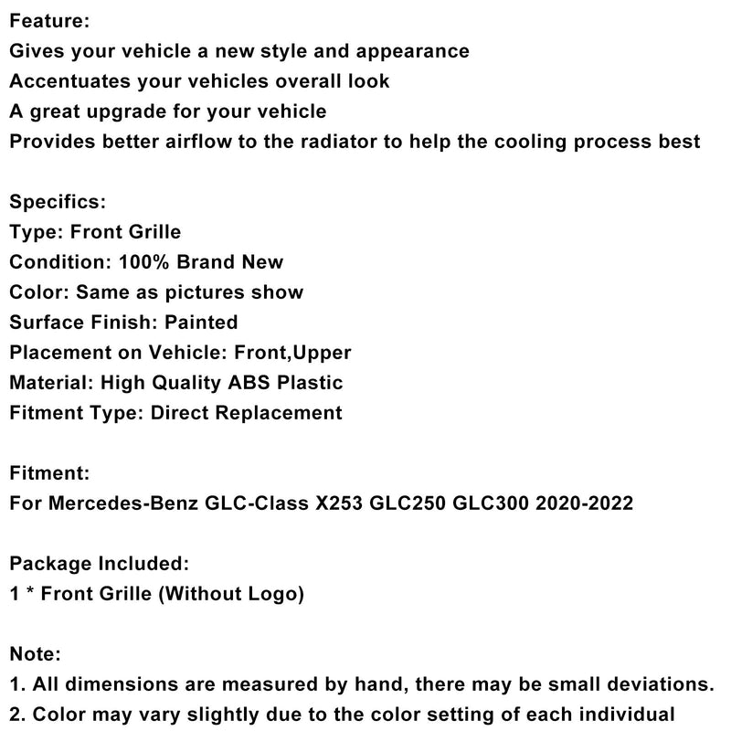 2020–2022 Mercedes-Benz X253 GLC250 GLC300 Diamant-Frontstoßstangengrill