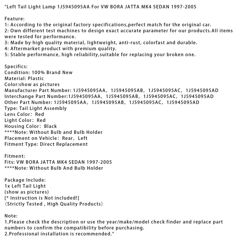 VW Bora Jatta MK4 Limousine (1997–2005) – Linke Rückleuchte, Teilenummer: 1J5945095AA, 1J5945095AB