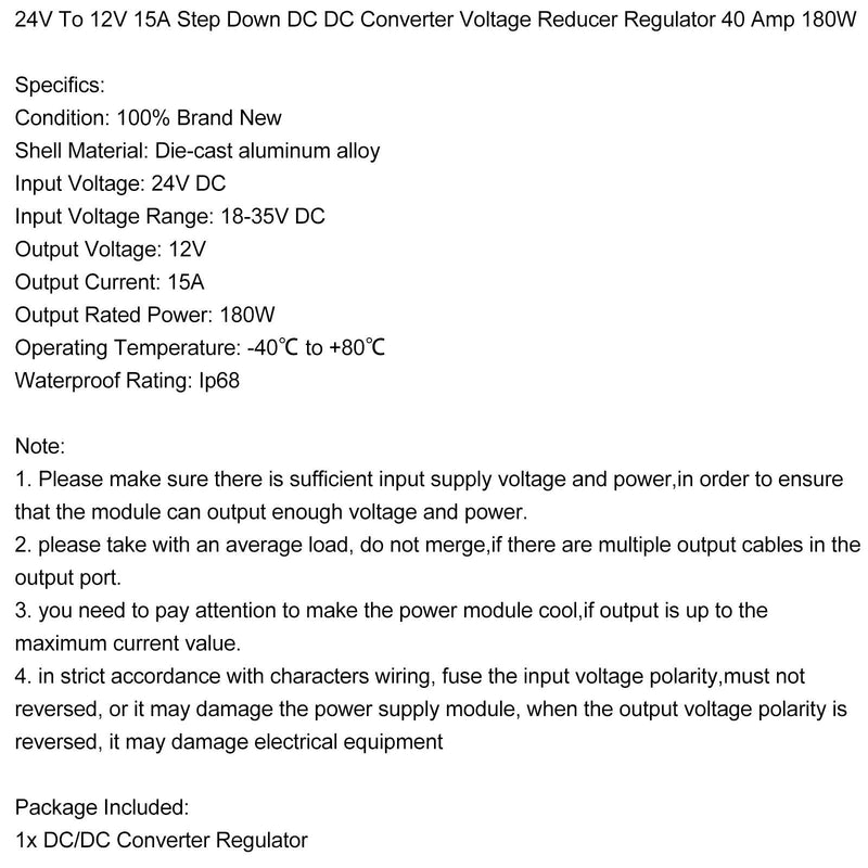 Moduł regulatora napięcia konwertera napięcia DC/DC obniżającego napięcie z 24 V do 12 V 15 A