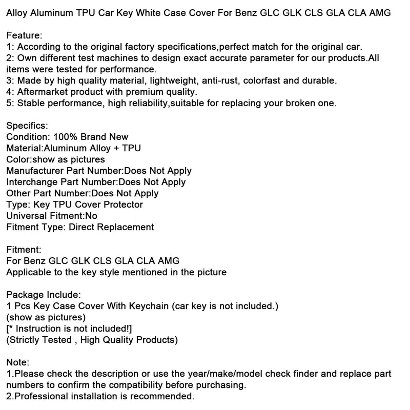 Benz GLC GLK CLS Leder Legierung Aluminium TPU Autoschlüssel Weiß Fall Abdeckung