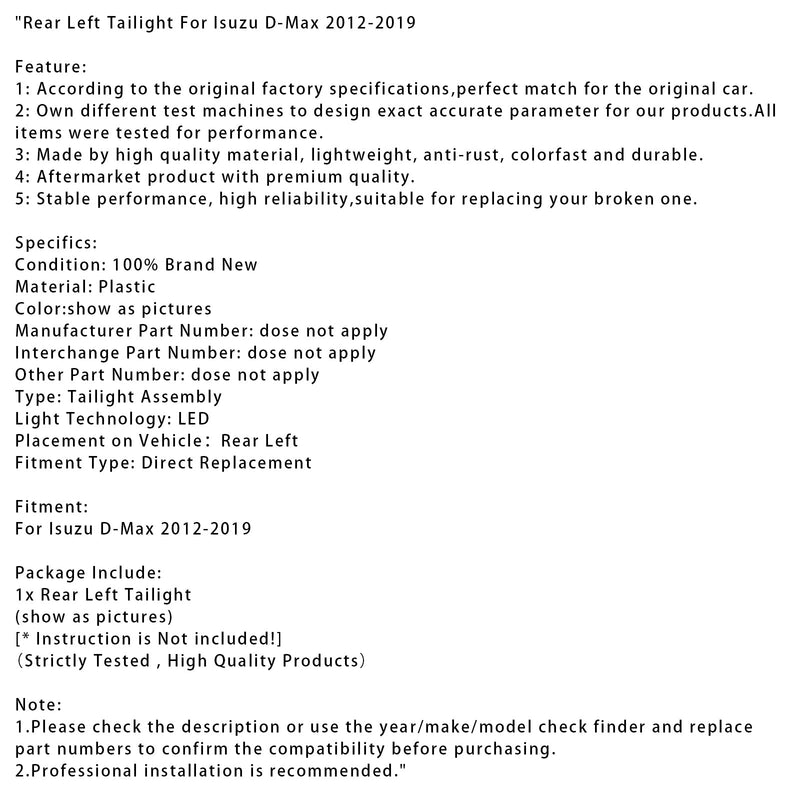 Rücklicht hinten links für Isuzu D-Max 2012–2019