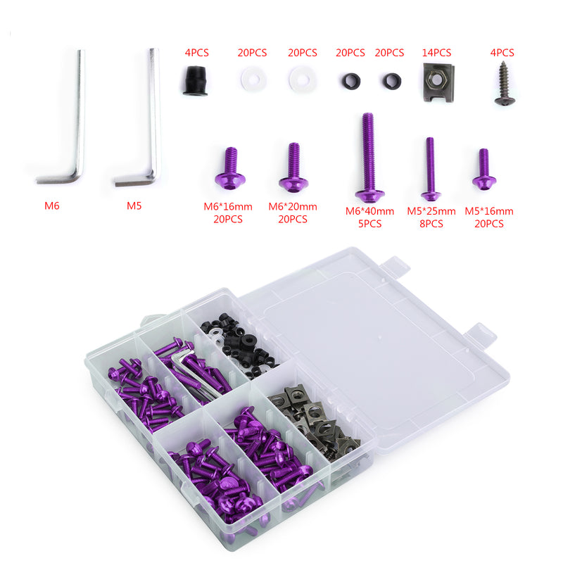 Parafusos de carenagem parafusos de carenagem roxos M5/M6 - 177 peças NOVO