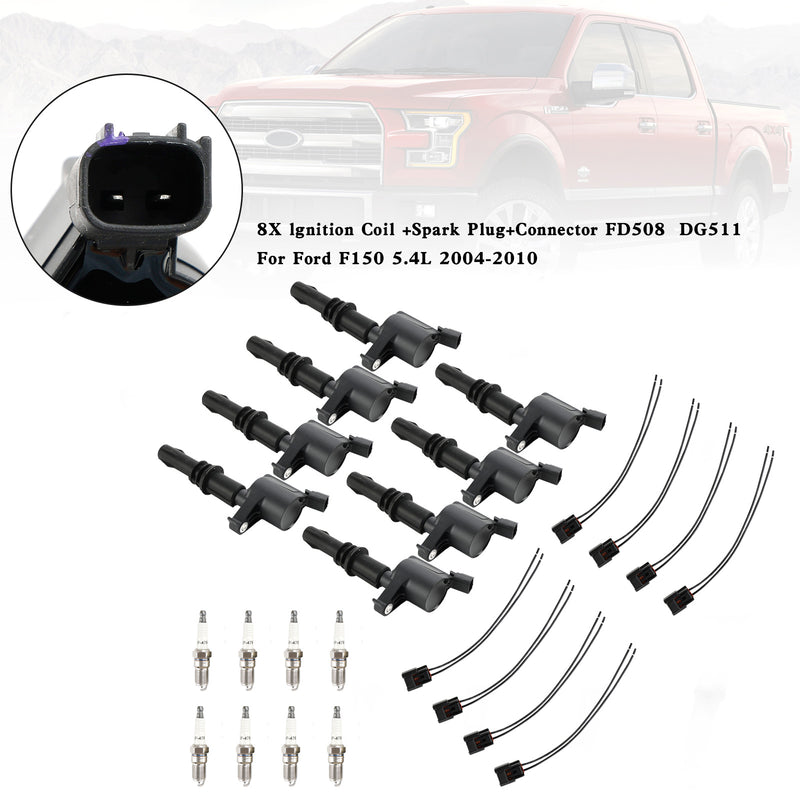 2005-2007 Ford F-450 Super Duty 6.8L V10 8X Bobina de encendido + Bujía + Conector FD508 DG511 Fedex Express