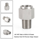 Adaptador de medidor de pressão de óleo de aço inoxidável fêmea de 1/8 "NPT macho para M10x1.0