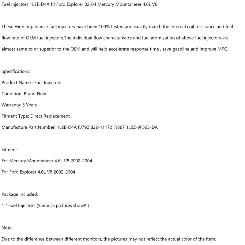 1PCS injetores de combustível 1L2E-D4A apto para Ford Explorer 02-04 Mercury Mountaineer 4.6L V8 genérico