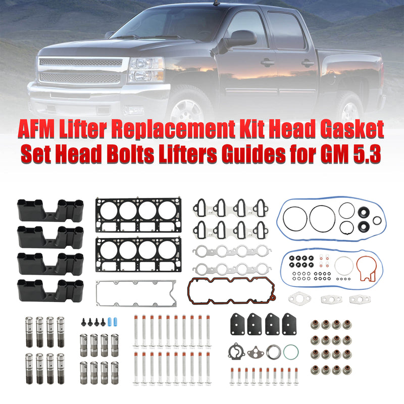 2005-2013 Chevrolet Silverado 1500 5.3L 5328CC 325CID V8 FLEX OHV, (16 válvulas) Kit de reemplazo de elevador AFM Juego de juntas de cabeza Pernos de cabeza Guías de elevación Fedex Express Genérico