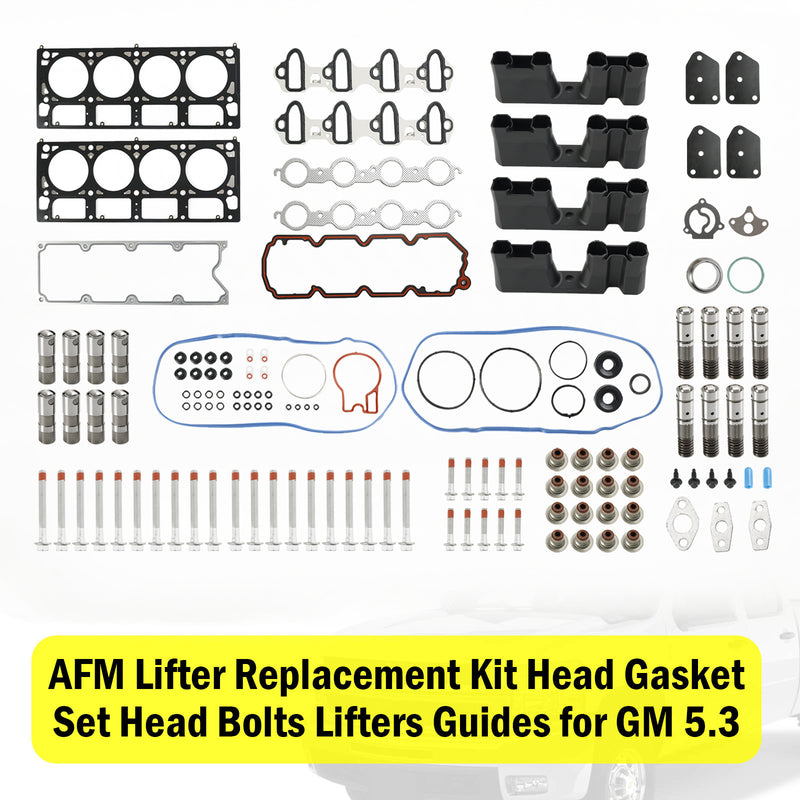 2007-2009 GMC Yukon XL 1500 5.3L 5328CC 325CID V8 OHV, (16 válvulas) Kit de reemplazo de elevador AFM Juego de juntas de cabeza Pernos de cabeza Guías de elevación Fedex Express Genérico