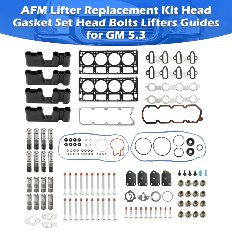 2007-2009 Chevrolet Avalanche 5.3L 5328CC 325CID V8 OHV, (16 válvulas) Kit de substituição de tucho AFM Kit de junta de cabeçote Parafusos de cabeçote Guias de tucho Fedex Express Generic