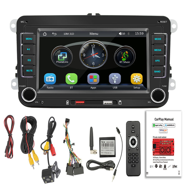 7 "Volkswagen Coche Bluetooth Radio Coche Reproductor MP5 Inalámbrico Carplay + 4 Cámara LED