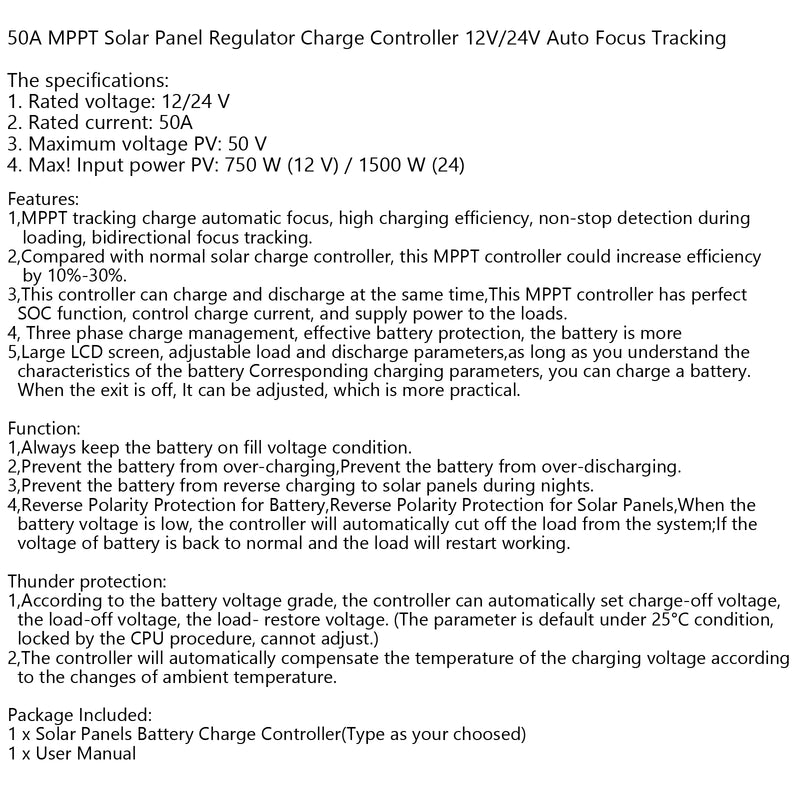 Controlador de posición Solar 50A Panel controlador regulador de batería PWM LCD Dual USB 12V/24V