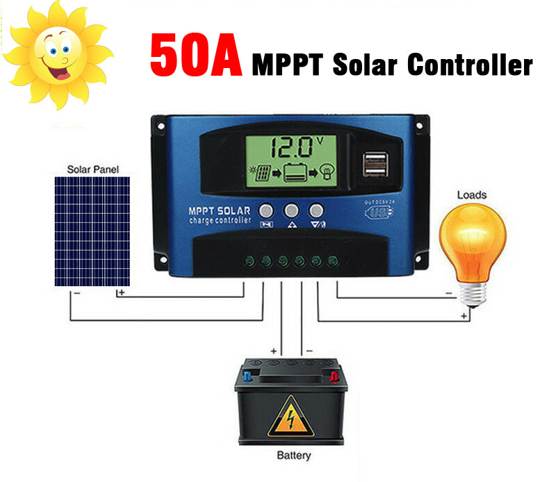 50A Panel kontrolera położenia słonecznego Regulator baterii PWM LCD Podwójny port USB 12 V/24 V