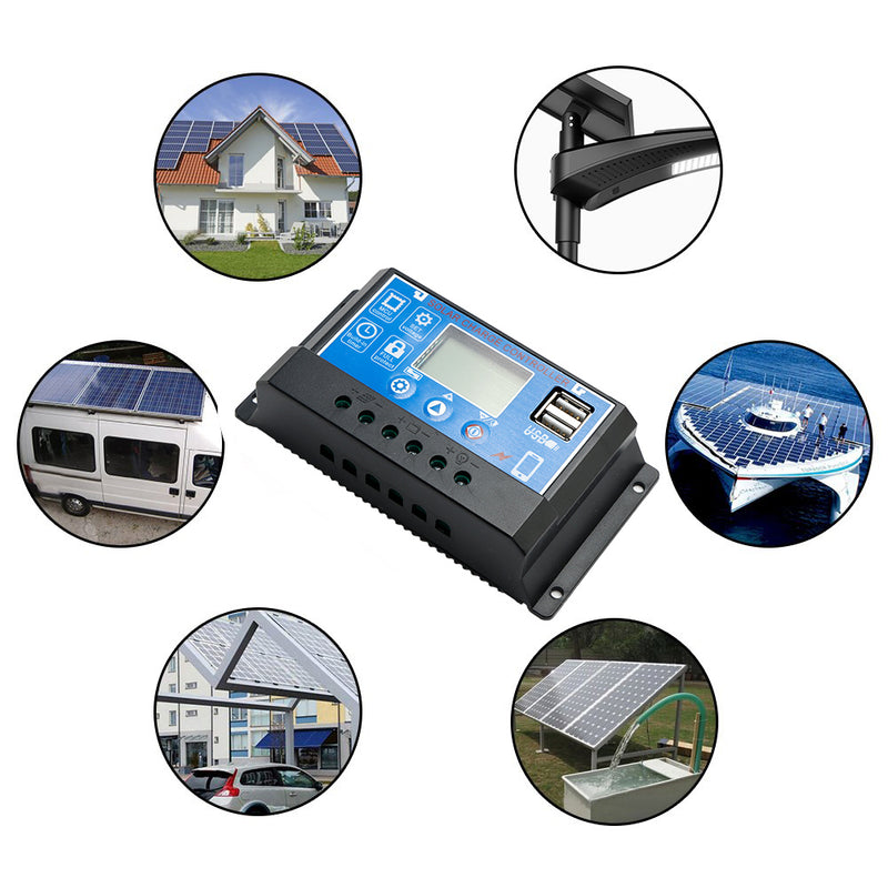 60A Solar Charge Controller Kontrollpanel Batteriregulator PWM LCD Dual USB 12V 24V 36V 48V 60V