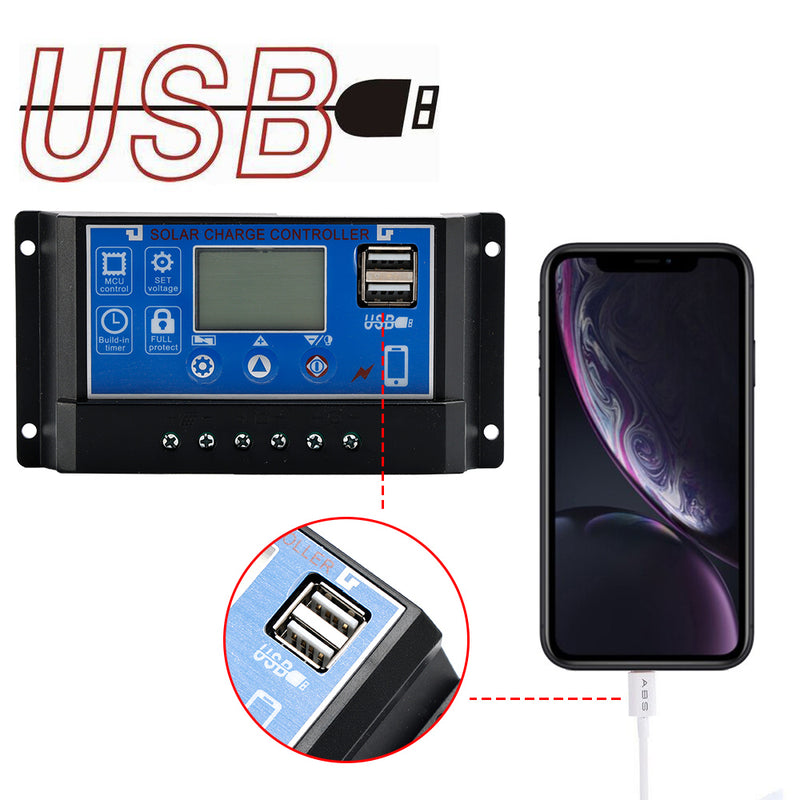 60A Solar Charge Controller Kontrollpanel Batteriregulator PWM LCD Dual USB 12V 24V 36V 48V 60V