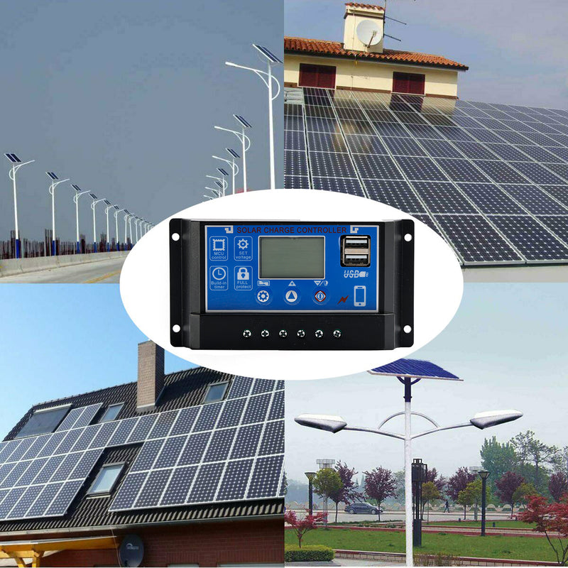 60A Solar Charge Controller Kontrollpanel Batteriregulator PWM LCD Dual USB 12V 24V 36V 48V 60V