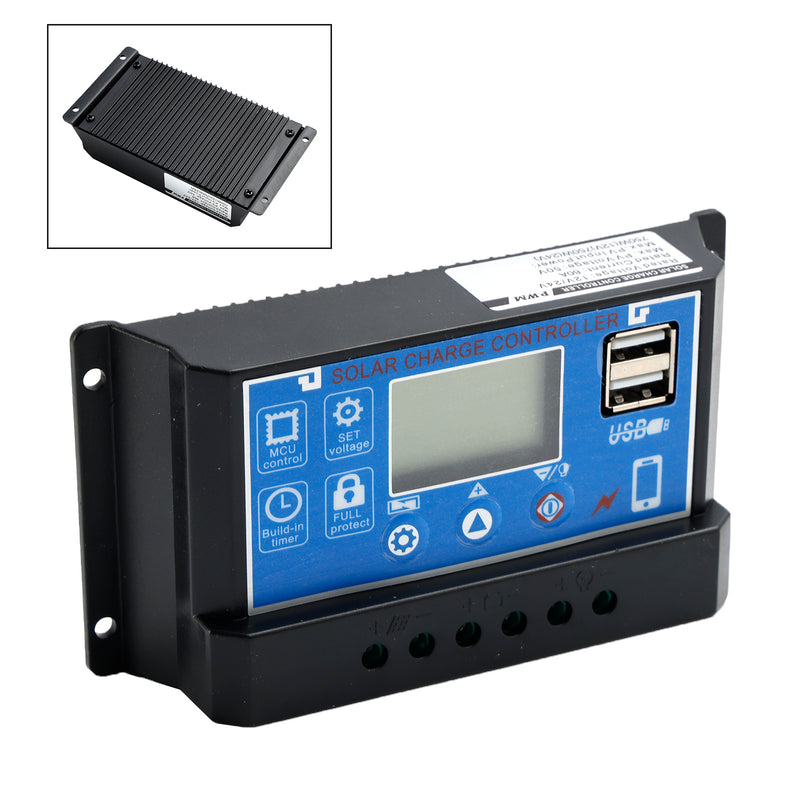 60A Solar Charge Controller Kontrollpanel Batteriregulator PWM LCD Dual USB 12V 24V 36V 48V 60V