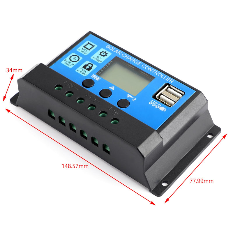 60A Solar Charge Controller Kontrollpanel Batteriregulator PWM LCD Dubbel USB 12V/24V