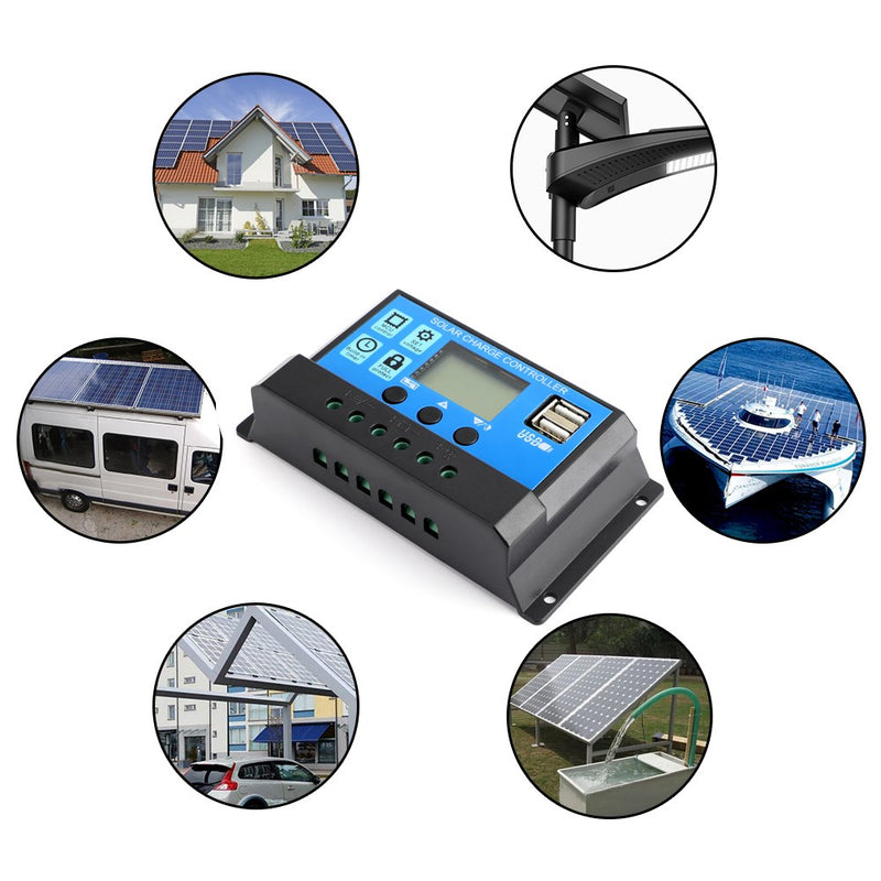 60A Solar Charge Controller Kontrollpanel Batteriregulator PWM LCD Dubbel USB 12V/24V