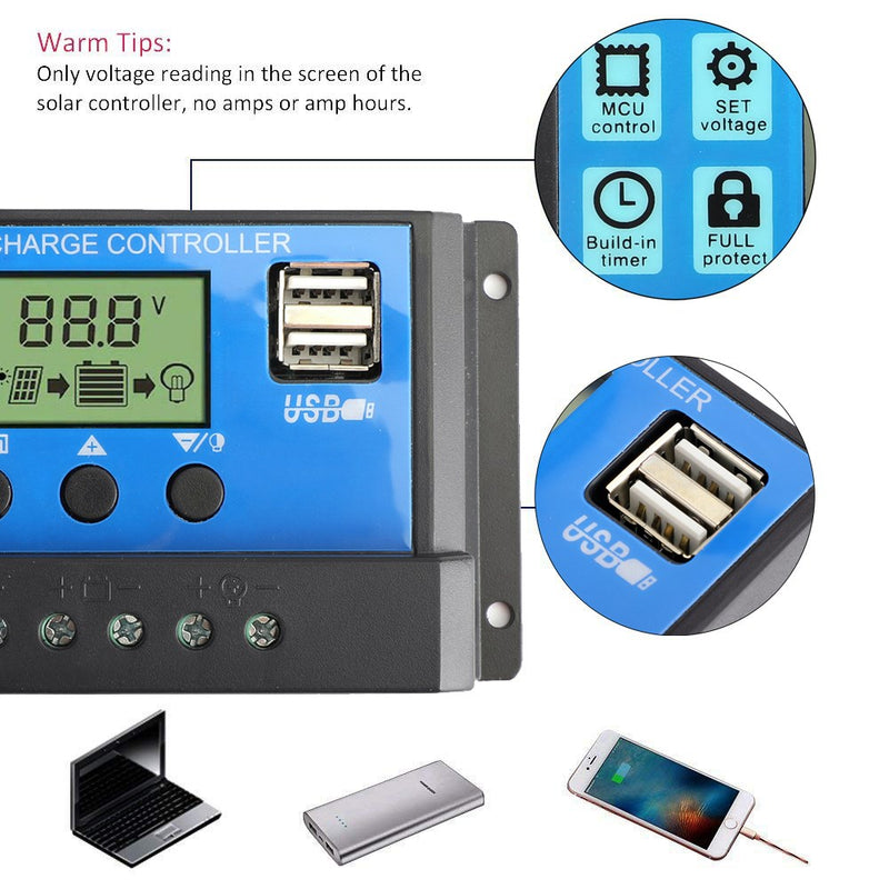 60A Solar Charge Controller Kontrollpanel Batteriregulator PWM LCD Dubbel USB 12V/24V