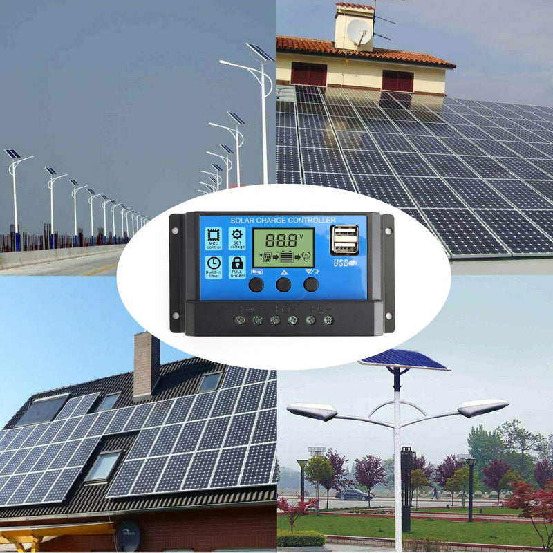 60A Solar Charge Controller Kontrollpanel Batteriregulator PWM LCD Dubbel USB 12V/24V