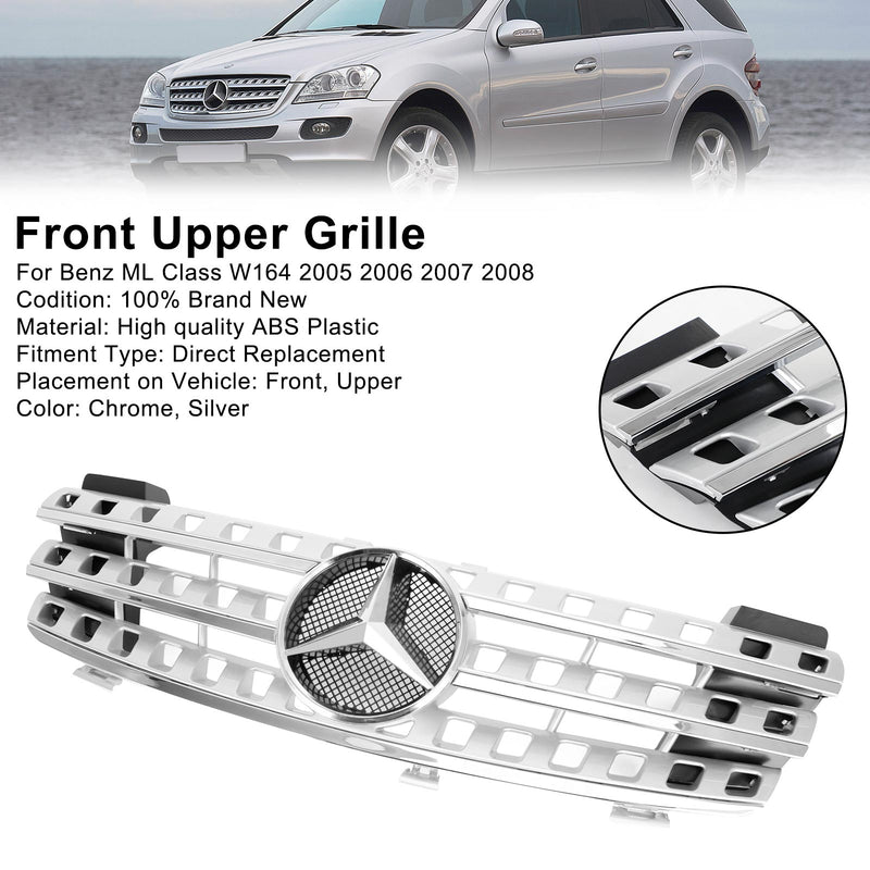 Vordere Stoßstangengrillgrill Fit Mercedes-Benz ML-Klasse W164 2005-2008 Chrom