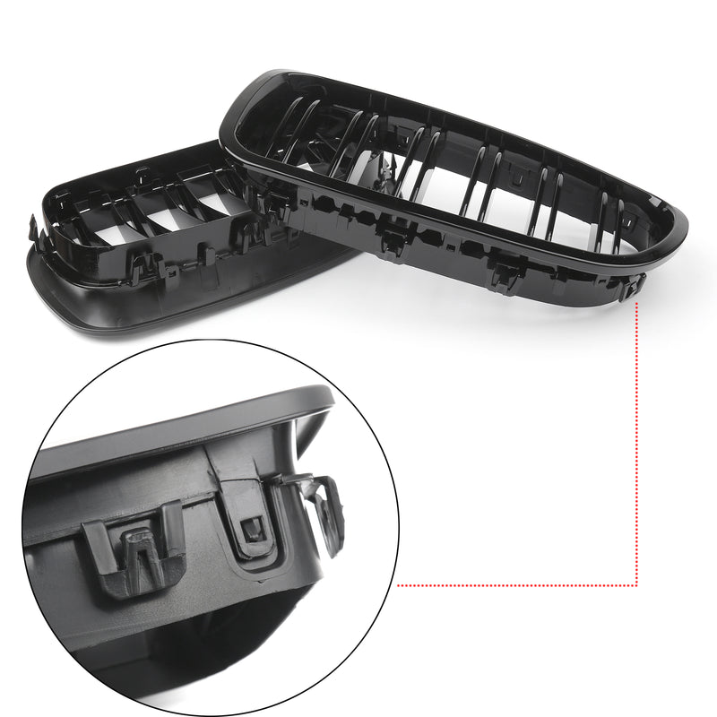 Dobbelt linje blank sort front hætte nyre grill grill til BMW F10 F18 10-16