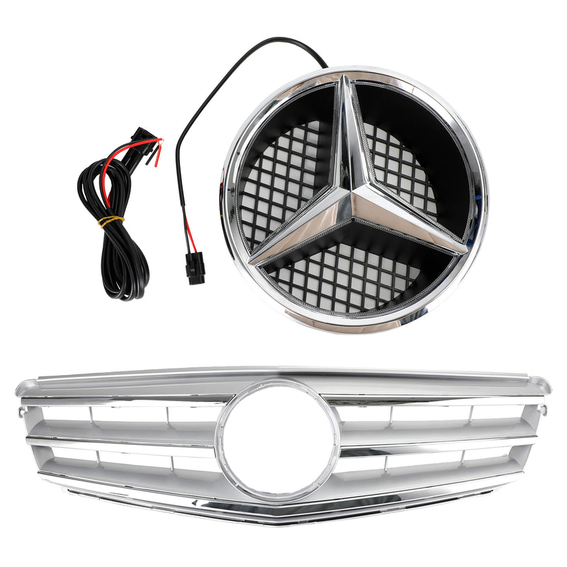 Grill przedniego zderzaka do Benz Klasy C W204 z emblematem LED C300/C350 08-14 chrom