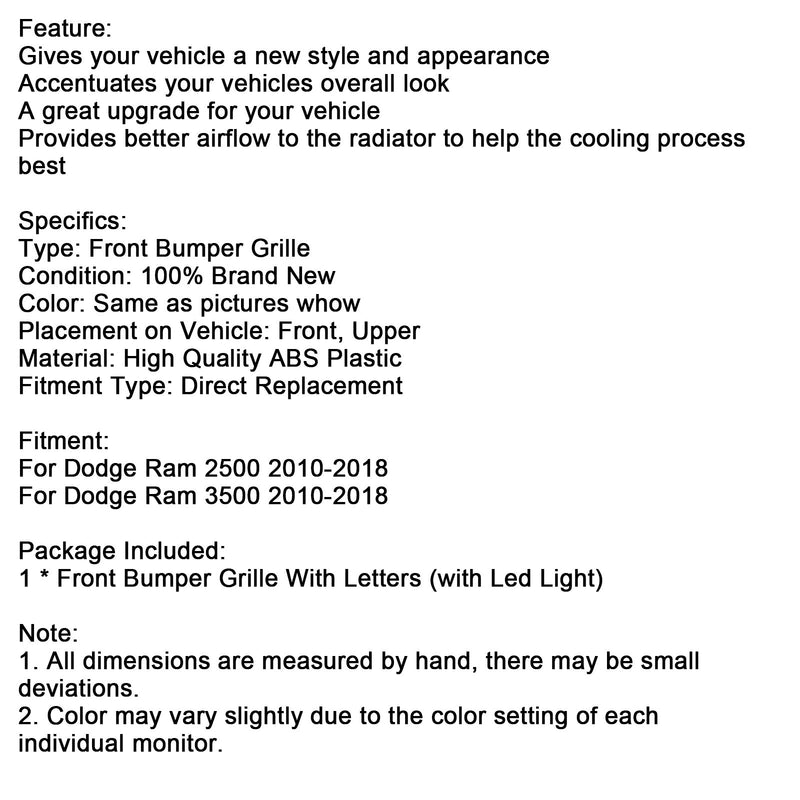 Dodge Ram 2500/3500 Laramie (Baujahre 2010–2018) mit LED-Beleuchtung und verchromtem Frontstoßstangengrill