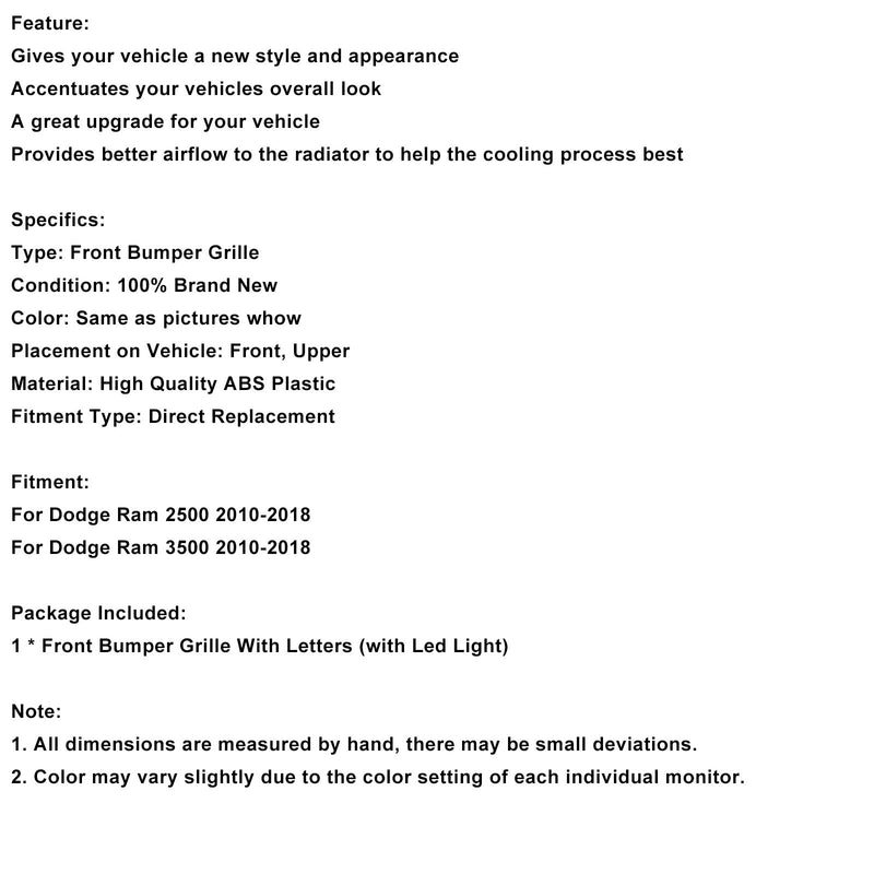 Dodge Ram 2500/3500 Laramie (Baujahre 2010–2018) mit schwarzem Frontstoßstangengrill und LED-Beleuchtung