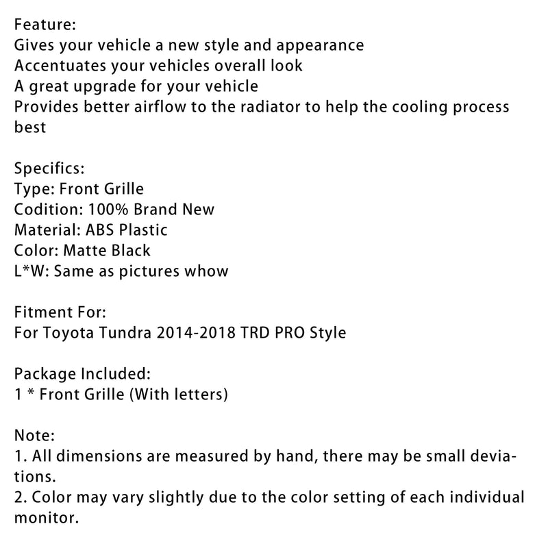 2014–2018 Toyota Tundra TRD PRO Mattschwarzer Waben-Frontgrill