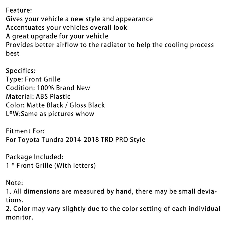 2014–2018 Toyota Tundra TRD PRO Schwarzer Waben-Frontgrill