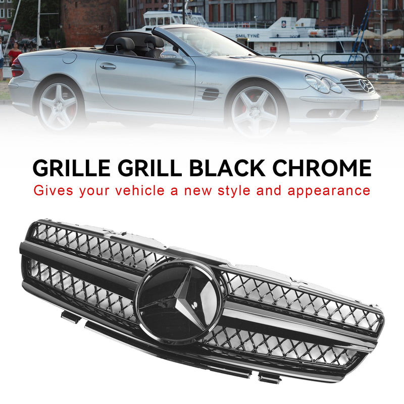 2003-2006 Mercedes R230 SL500 SL600 SL55 1 Fin Star Black Front Øvre Grill