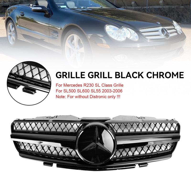 2003-2006 Mercedes R230 SL500 SL600 SL55 1 Fin Star Black Front Øvre Grill