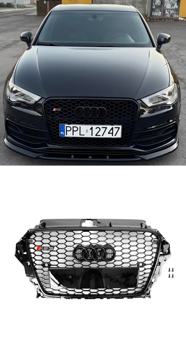 Mřížka předního nárazníku Style RS3 pro Audi A3 S3 2013-2016 černá voštinová vzor