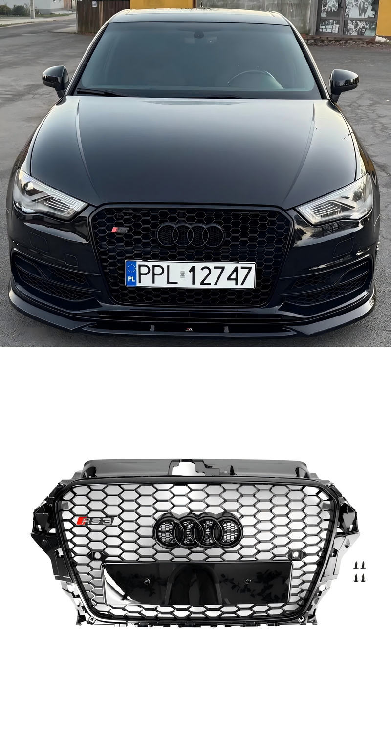 Rejilla de parachoques delantero estilo RS3 para Audi A3 S3 2013-2016 patrón de panal negro