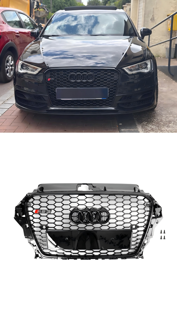Mřížka předního nárazníku Style RS3 pro Audi A3 S3 2013-2016 černá voštinová vzor