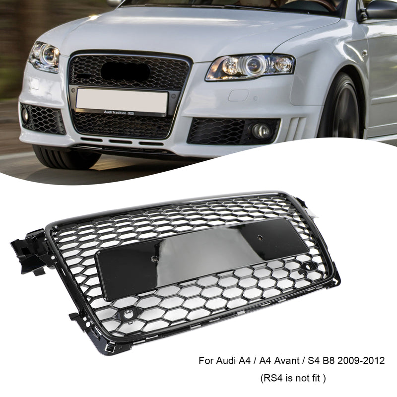 Parrilla delantera deportiva con patrón de panal estilo RS4, compatible con Audi A4 S4 B8 2009-2012