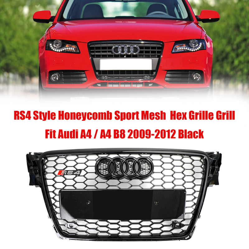 RS4 Style Honeycomb Sport Mesh Hex Grill Grill Passar Audi A4/S4 B8 2009-2012