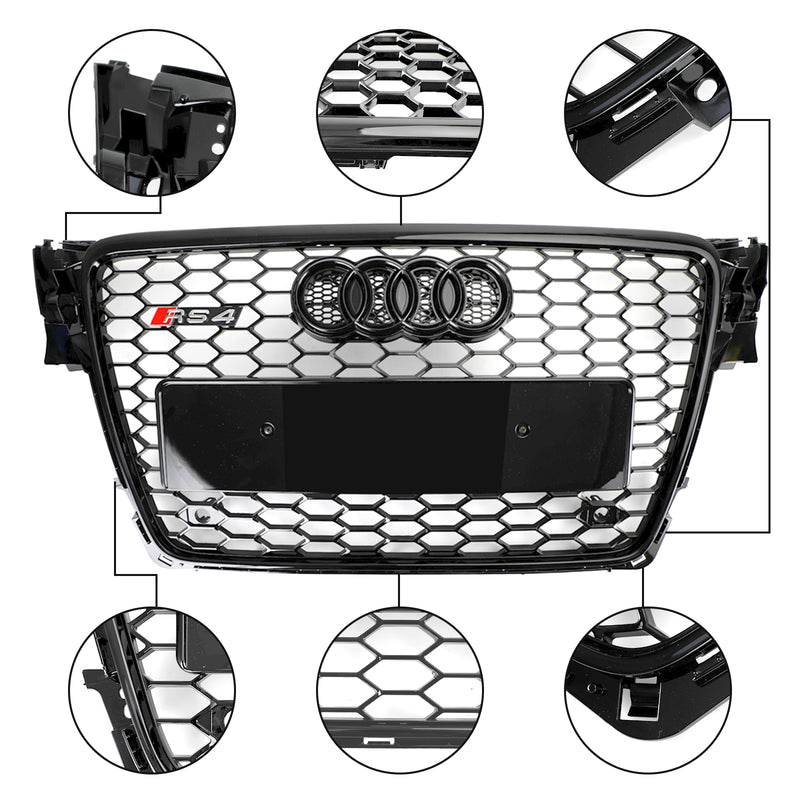 RS4 Style Bikakemönster Sportgrill Front Grill Passar Audi A4 S4 B8 2009-2012