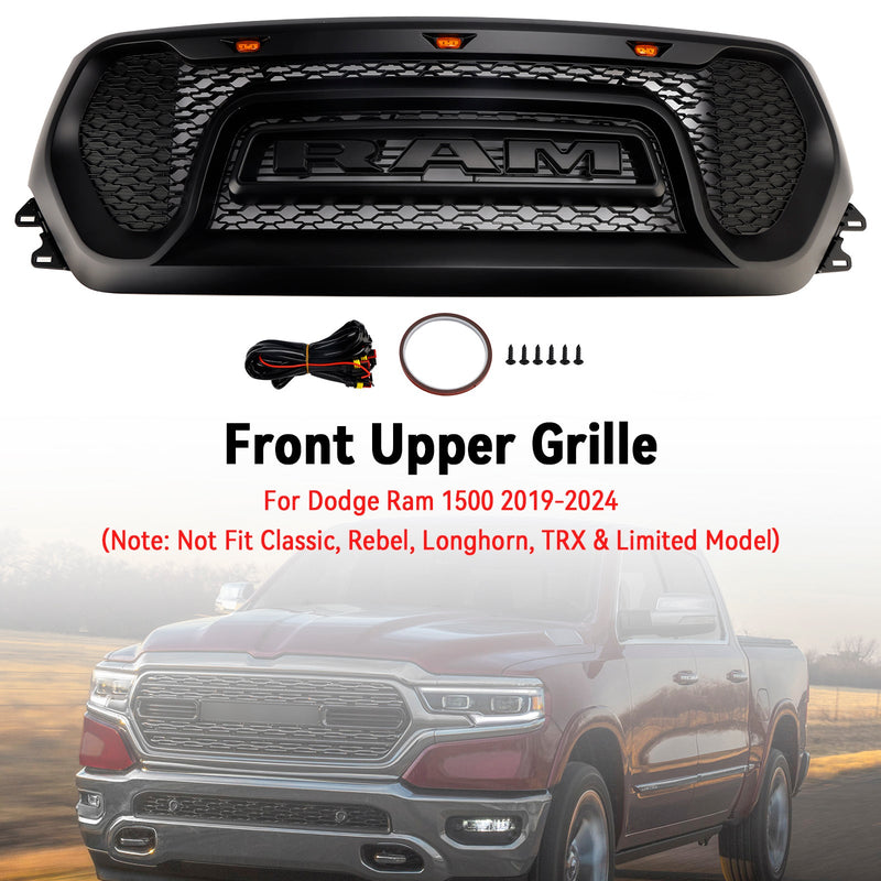 2019–2024 Dodge Ram 1500 Schwarzer Frontgrill in Wabenform für die obere Motorhaube