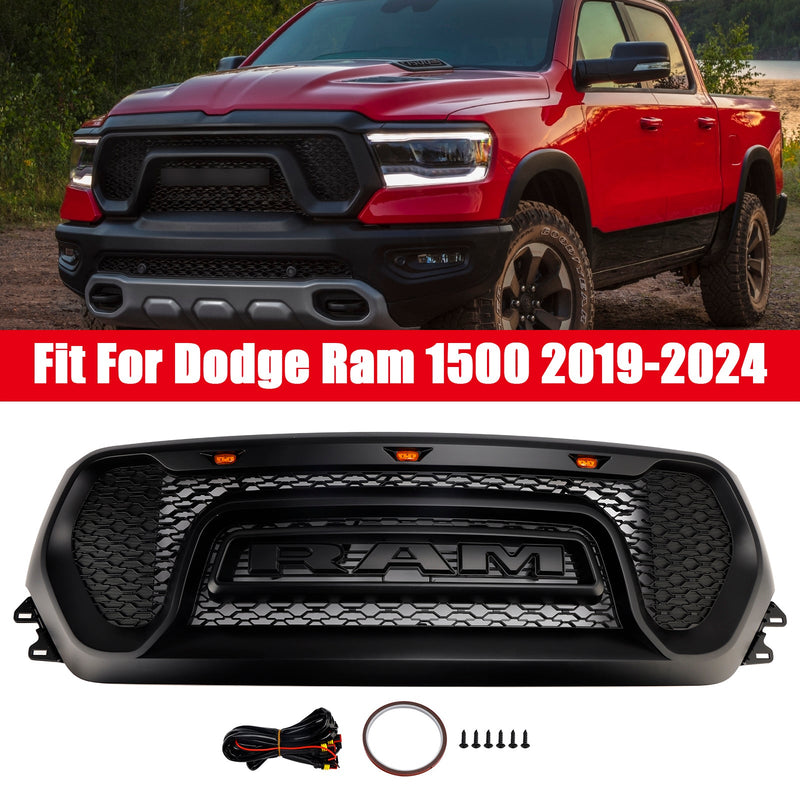 2019–2024 Dodge Ram 1500 Schwarzer Frontgrill in Wabenform für die obere Motorhaube