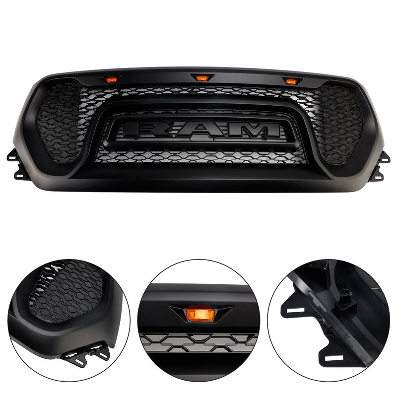2019–2024 Dodge Ram 1500 Schwarzer Frontgrill in Wabenform für die obere Motorhaube