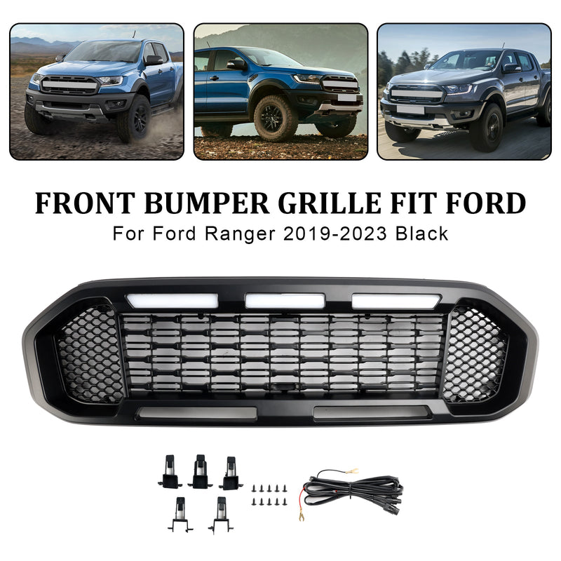 2019–2023 Ford Ranger T8 Musta etukerroksen baarigrilli LED-valolla