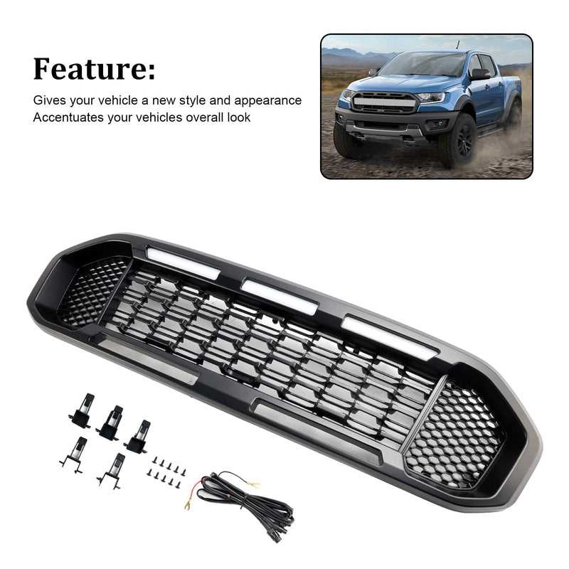 2019–2023 Ford Ranger T8 Musta etukerroksen baarigrilli LED-valolla